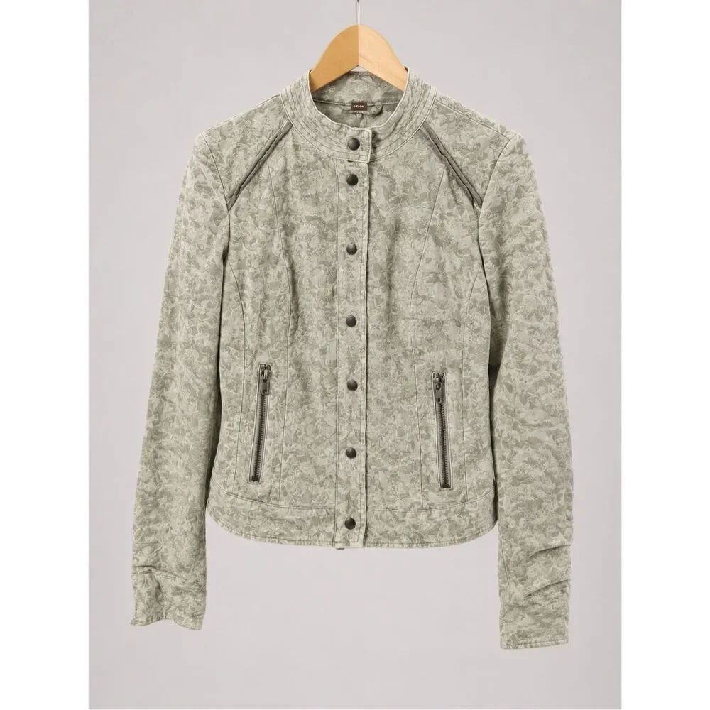 Free People Follow The Flock Sage Green Velvet Jacquard Boho Moto Jacket Size 10